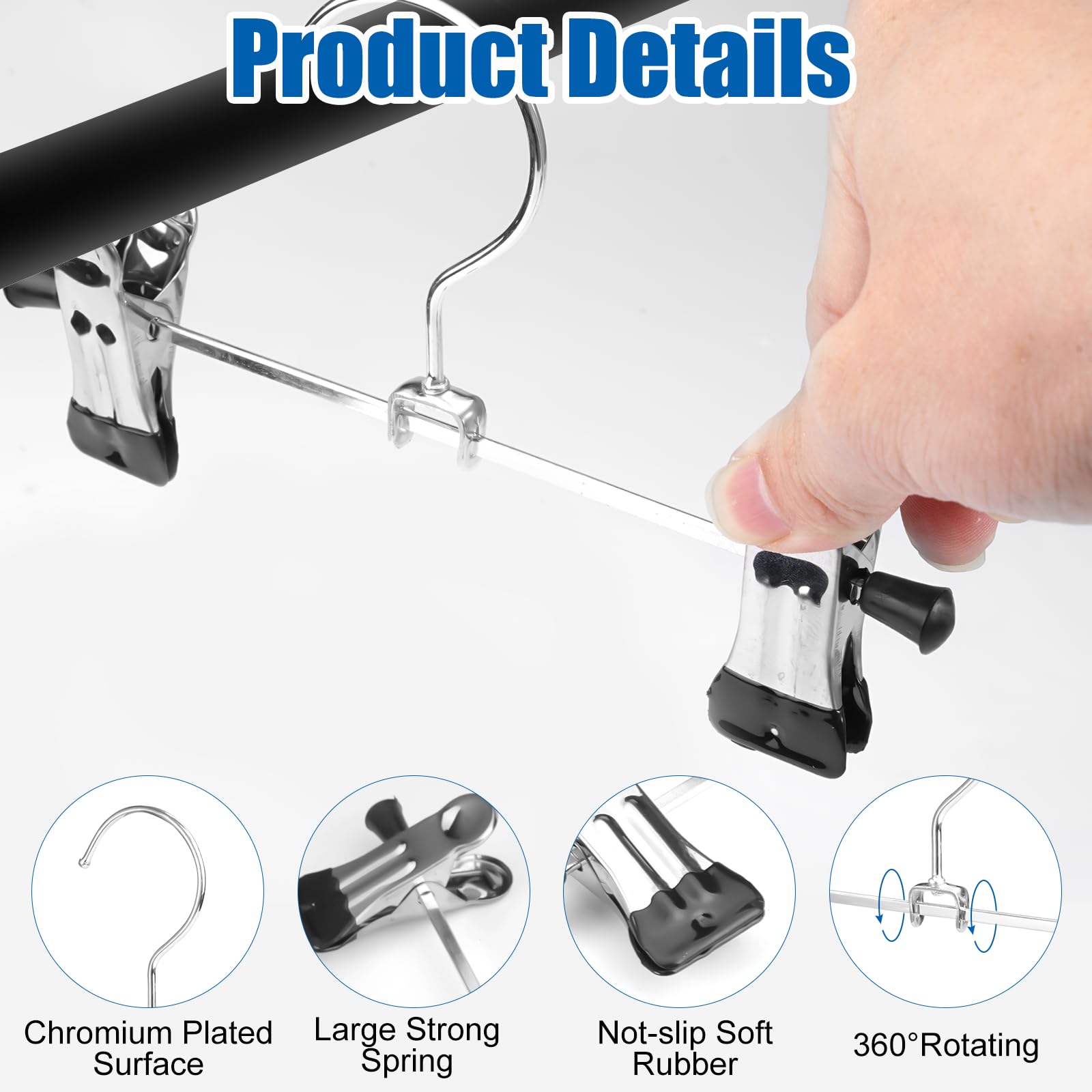 10 Grucce Per Pantaloni Con Clip - Metalliche, Pinze Antiscivolo 17cm, Per Gonne, Calzini, Cappelli - Foto 3