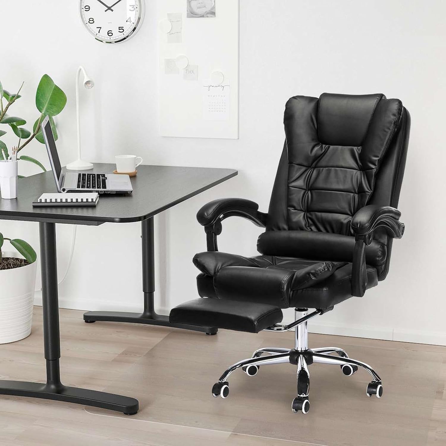 MARURY Black Leather Ergonomic Chair, Big and Tall Computer