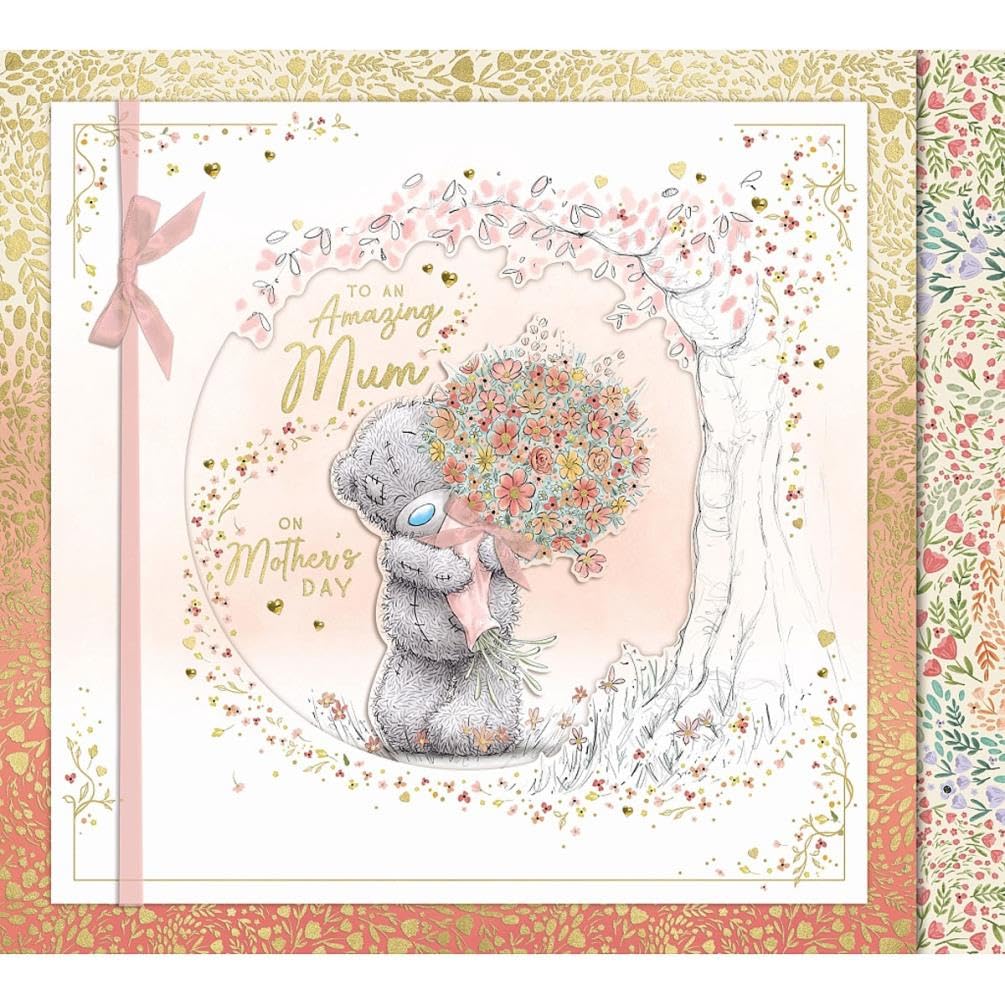 Luxury Handmade Me to You Mother's Day Card With Keepsake Box, Tatty Teddy Bear With Bouquet - Official Collection 12 x 14 inches