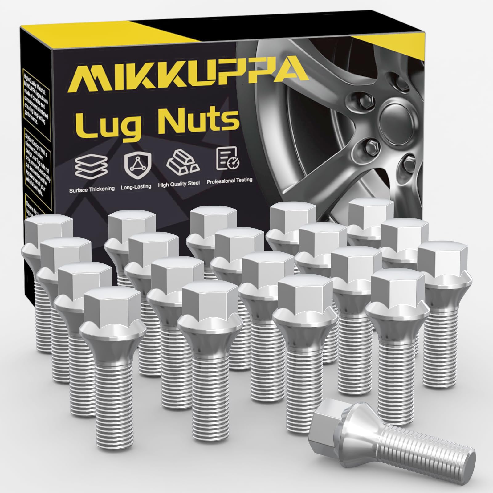 20 bulloni per ruota, M12 x 1,5, lunghezza gambo: 28, anello conico 60°, larghezza chiave 17 mm, argento cromato