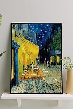 Postermanya (pster14665) Kafe Terasta Gece - Van Gogh Sanatsal Çerçeveli Tablo 50 x 70