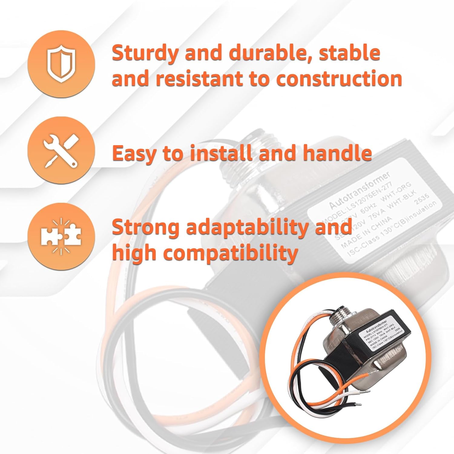 277 Volt to 120 Volt Step Down Transformer Compatible with Halogen Lamps - Hatch LS120-75EN-277 Hardwired Transformer,75 Watt