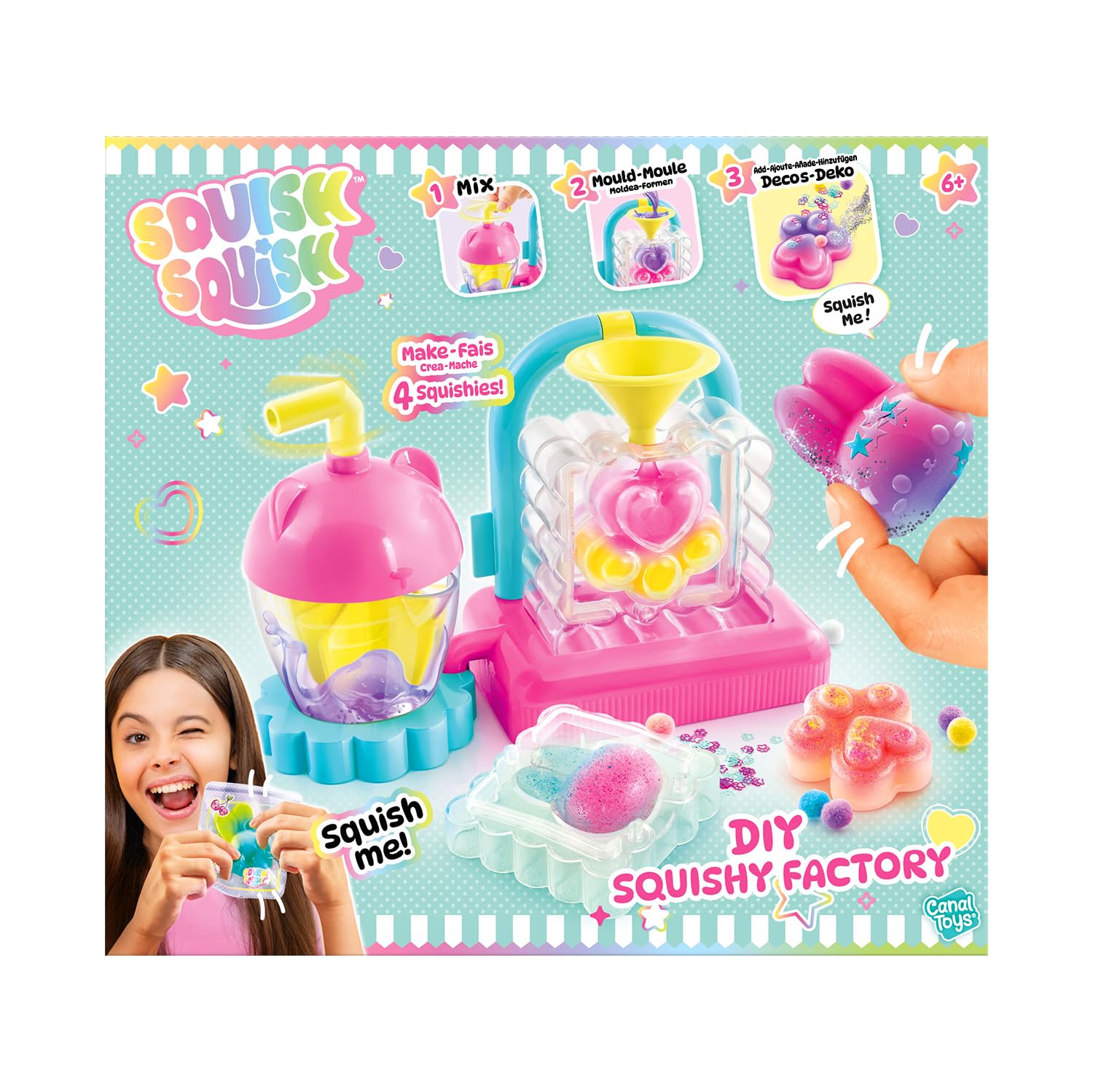Canal Toys Squish Squish Squishy Factory – CREA TES Squishy Todo Esponjoso y Colorido – Añade Lentejuelas y personalizaciones – Idea de Regalo para niños a Partir de 6 años – Ocio Creativo – SQI 001