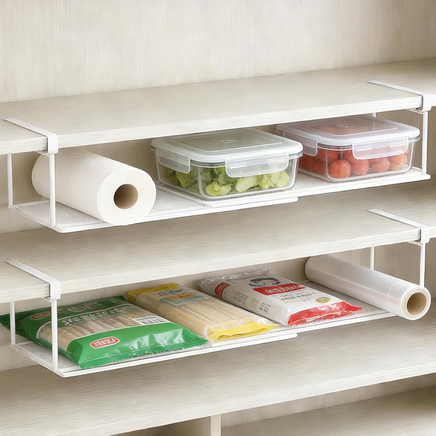 Expandable Shoe Rack Organizer ， Adjustable Shoe Rack & Under Cabinet Shelf ， for Shoe or Clothing Storage and Organization, Under Shelf Storage，Adjustable Hanging Shoe Rack (2 Pcs)