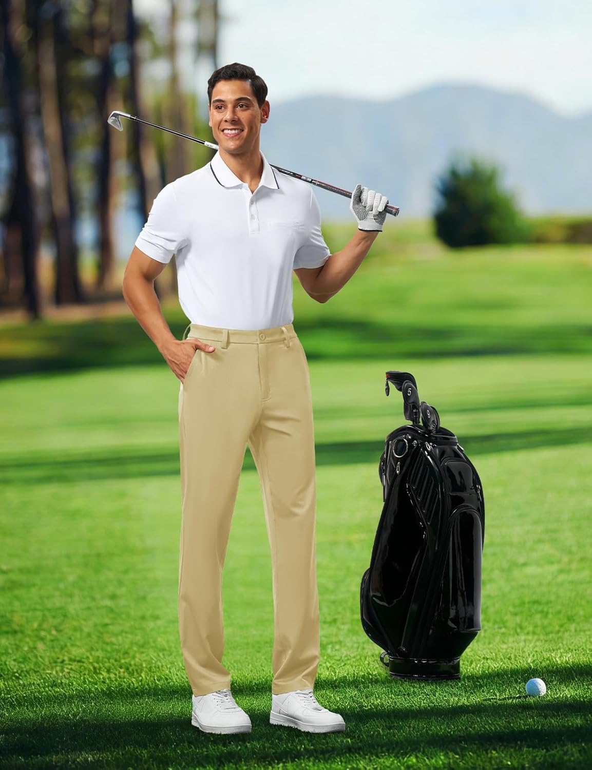 BGOWATU Men's Golf Pants 30"/32"/34" Stretch Casual Dress Pants Lightweight Work Business Trousers with 5 Pockets