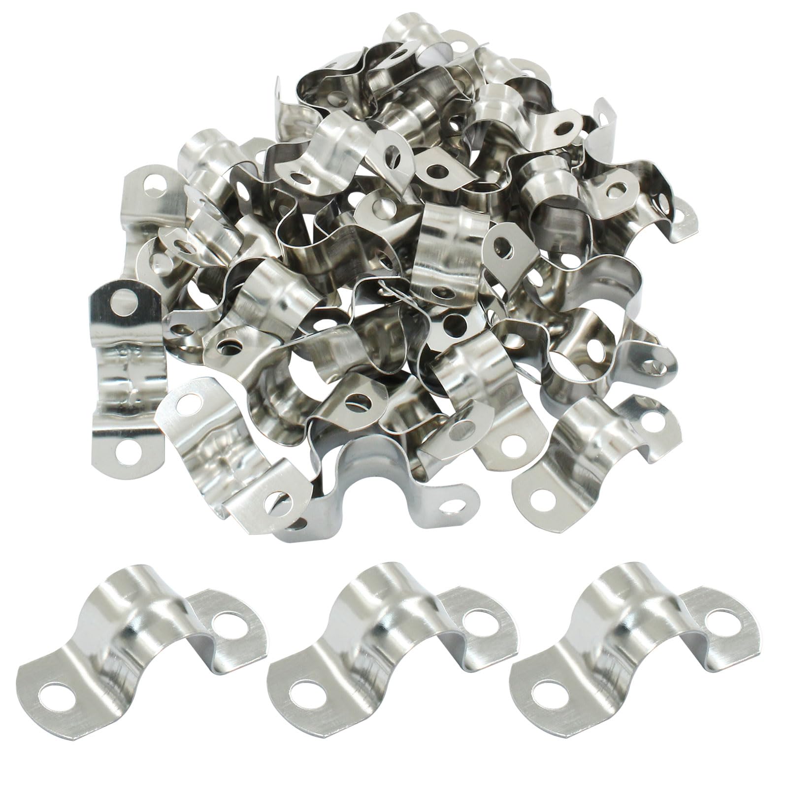50 Pack, 3/8 Inch M10 Rigid Pipe Strap, 10mm, Stainless Steel