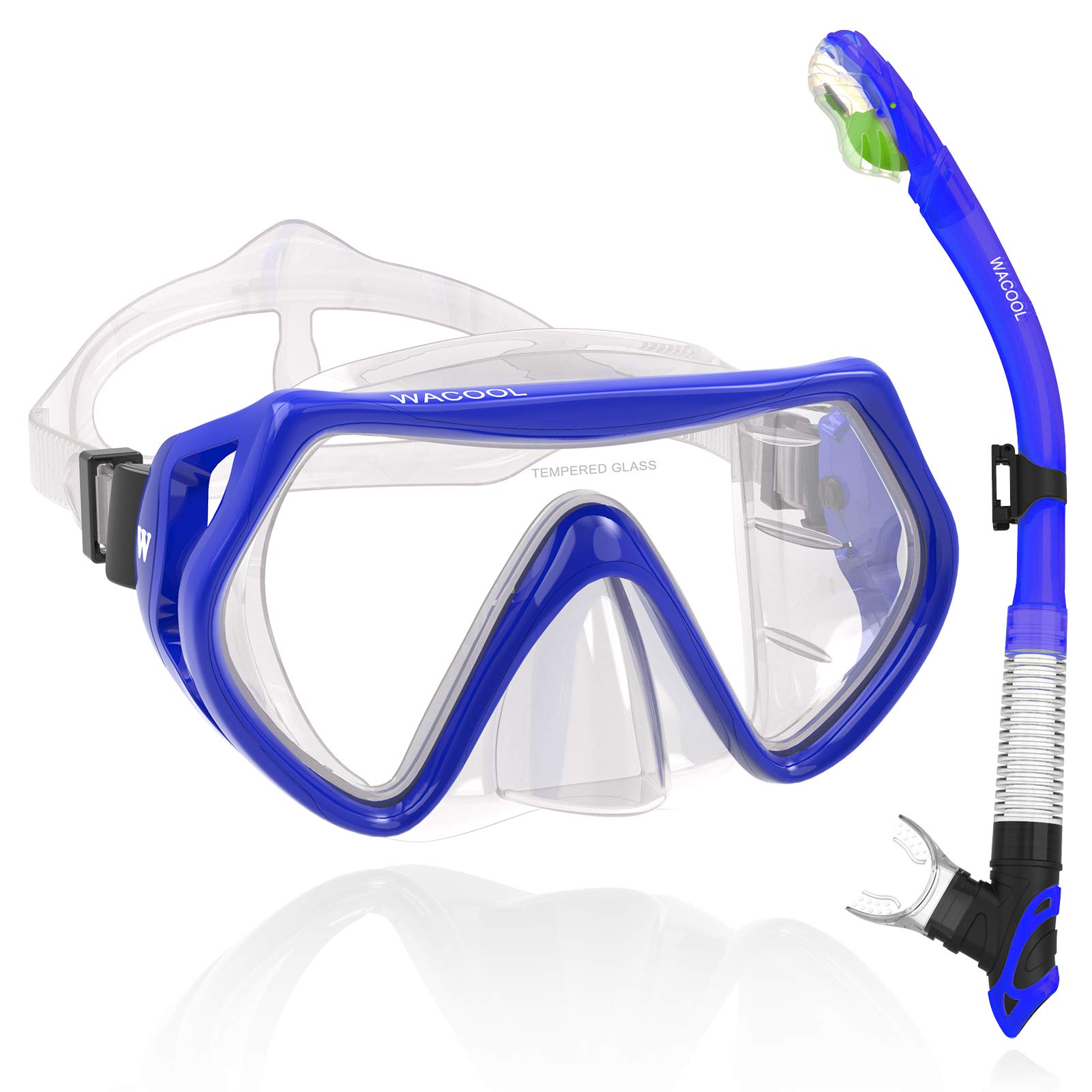WACOOL Professional Adults Teens Kids Snorkeling Snorkel Diving Scuba Package Set with Anti-Fog Coated Glass Purge Valve and Anti-Splash Silicon Mouth Piece for Men Women