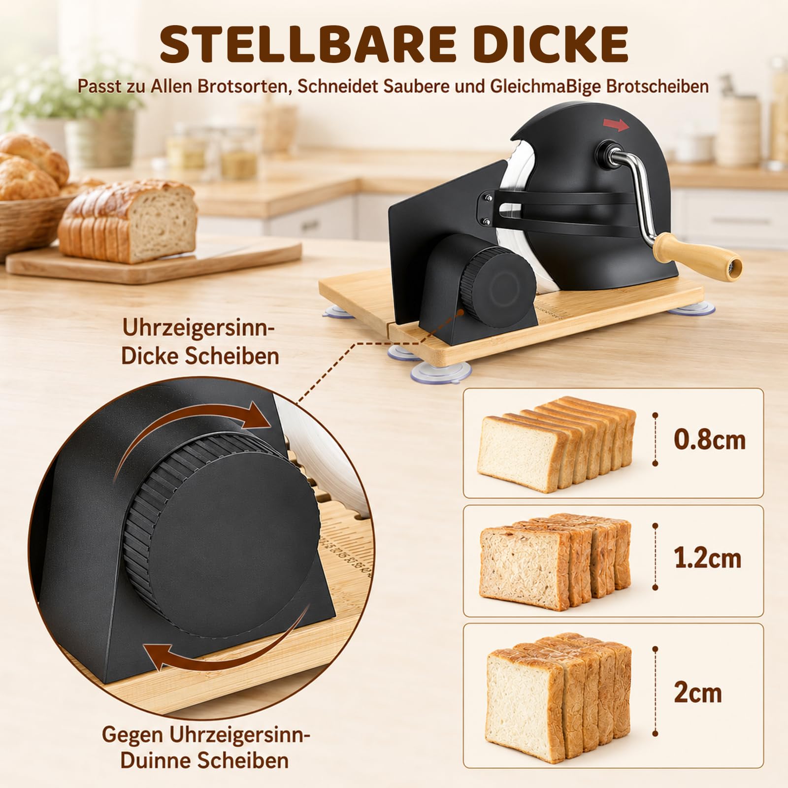 Brotschneidemaschine, Brotschneidemaschine Klappbar Manuell, Edelstahl 304, Allesschneider Mit Skala, Einstellbare Scheibendicke, Brotschneider Für Käse,Brot und Gemüse (Schwarz)