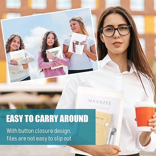 Miniatura 6 de Zhehao Paquete de 200 sobres transparentes de plástico A4 con botón de cierre a presión, tamaño carta, carpeta de documentos de polietileno para