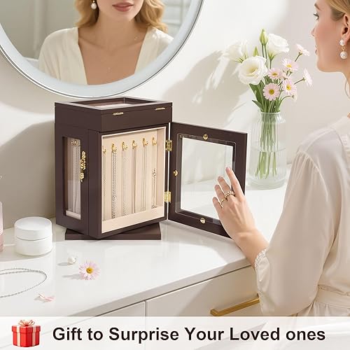 Miniatura 6 de Kendal Joyero giratorio de 360, joyero de madera para mujer, regalo de graduación, organizador sólido de joyería, regalos del día de la madre,