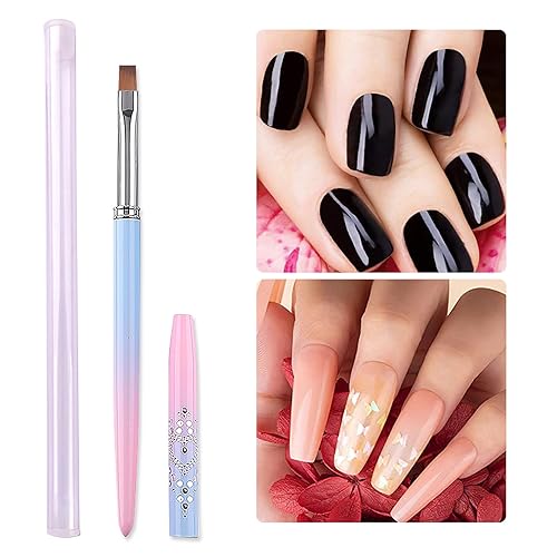 Miniatura 4 de Juego de 3 pinceles de arte de uñas, cepillo de limpieza para uñas de gel, cepillo constructor de gel con cabeza plana redonda oblicua, removedor de