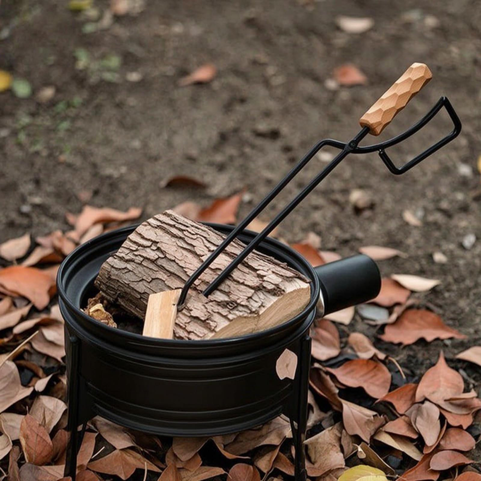 Feuerzange Kaminzange Grillzange Kohlenzange Holzgriff Metall Hitzebeständig Langer Stiel Funkenabstand Sicheres Einstellen von Glut für Kamin Hütte Lagerplatz, With Spring