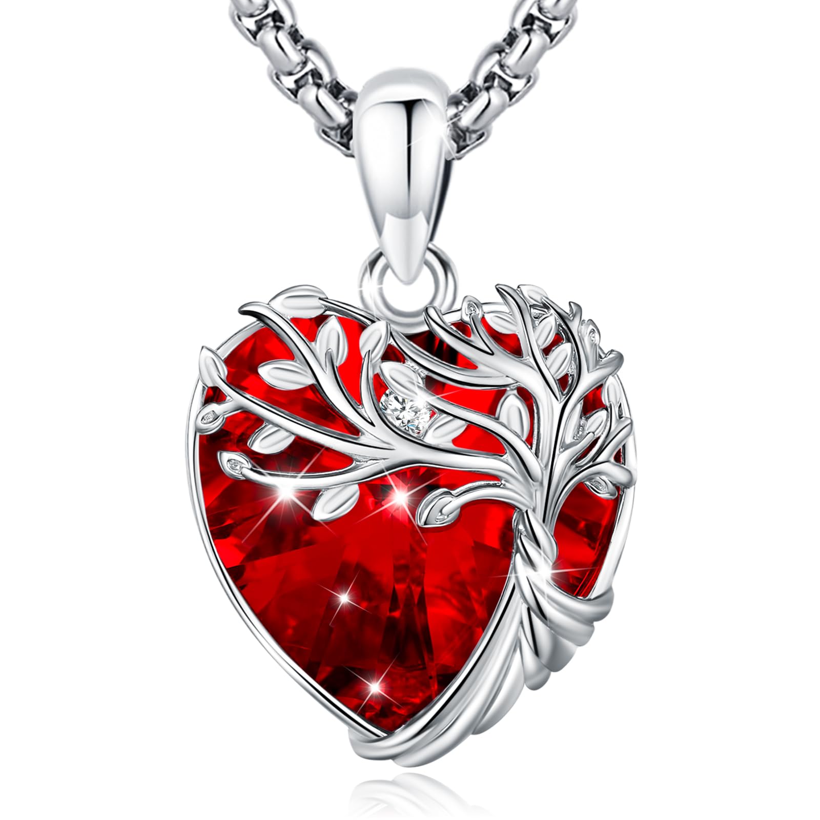 Eusense Collar Árbol de la Vida para mujer Collar Árbol Genealógico Colgante de Piedra Lunar Colgante con Corazón de Cristal Regalo de Joyería para Mamá Joyería Árbol de la Vida