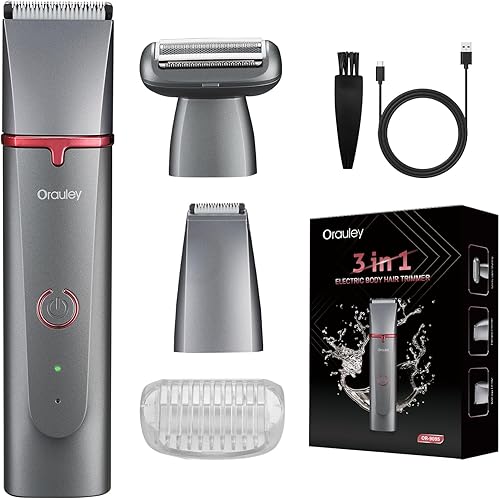 Orauley Maquinillas de afeitar eléctricas para mujer, 3 en 1, cortadora de pelo púbico, depilación sin dolor, kit de peluquería recargable para