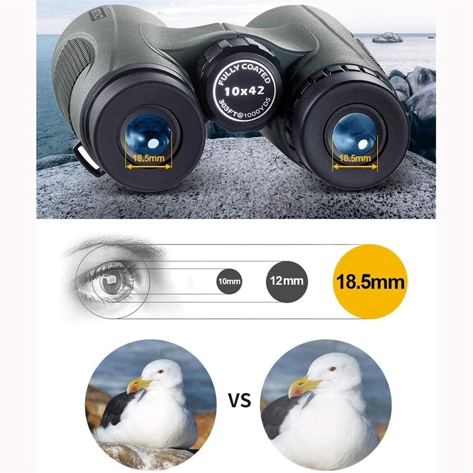 Lornetka 10x42, z dużym okularem BAK-4 Prism FMC i dużym okularem 19 mm, z adapterem do smartfona