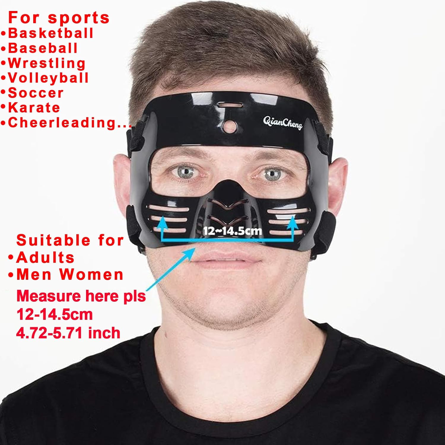 Nose Guard for Broken Nose for Men Women, Adjustable Face Shield for Basketball, Soccer and Other Sports, Sports Face Mask Face Guard with Padding Drawstring Bag for Adults