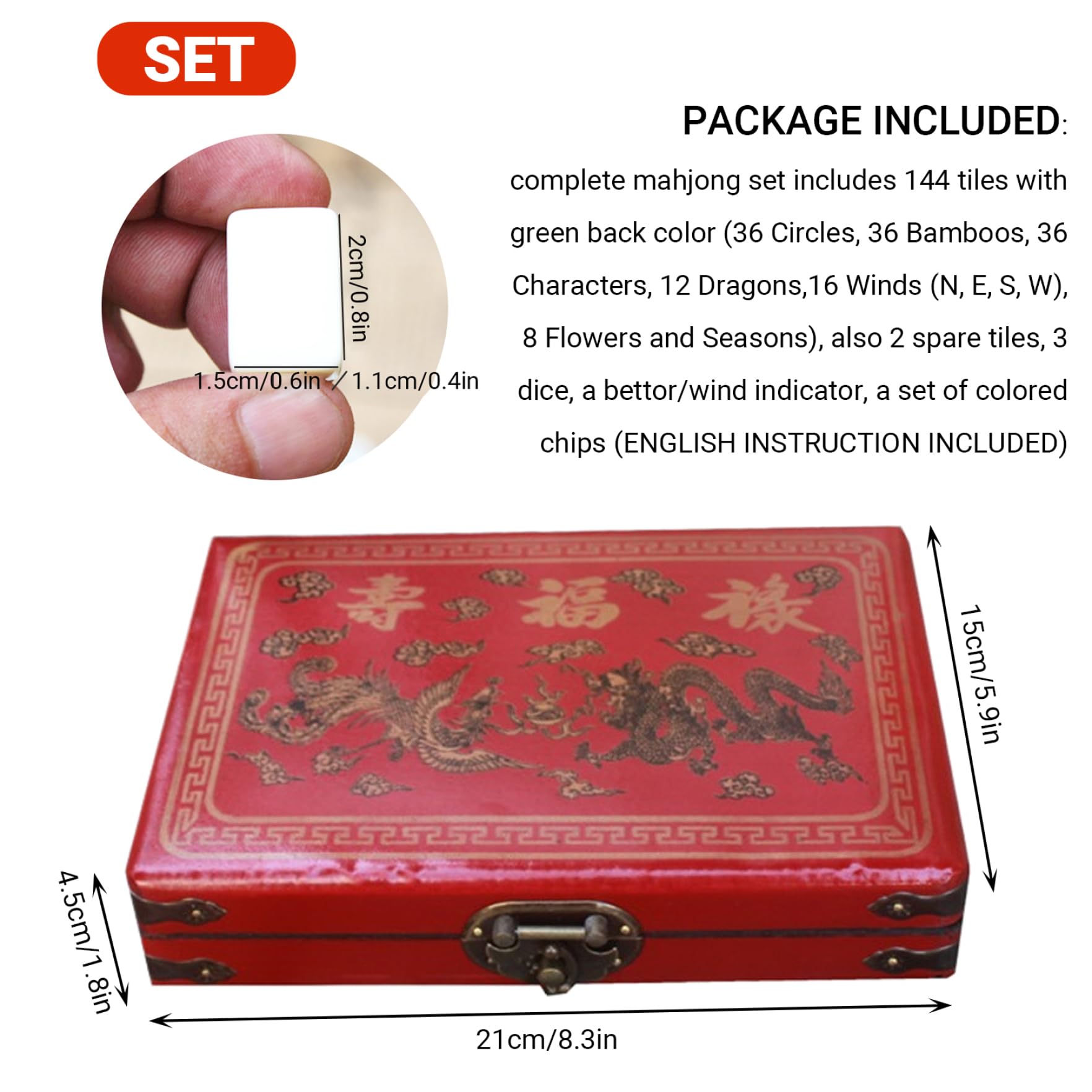 Set Mini Mahjong, set di tessere Mahjong cinesi portatili con custodia