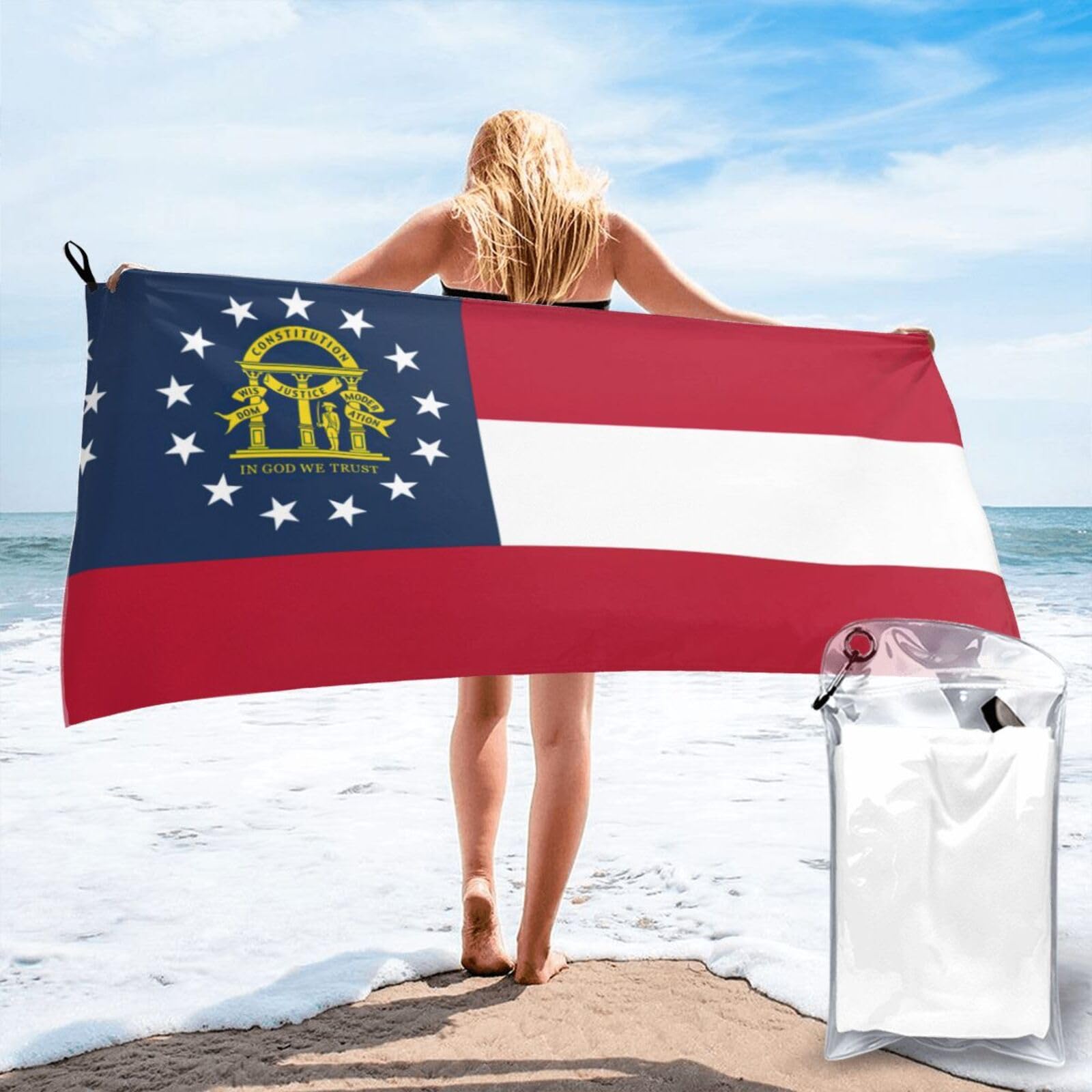 DIEzig Georgia State Flag Print Beach Towel Fast Dry Thin For Holiday Vacation Cruise Gym Swimmers