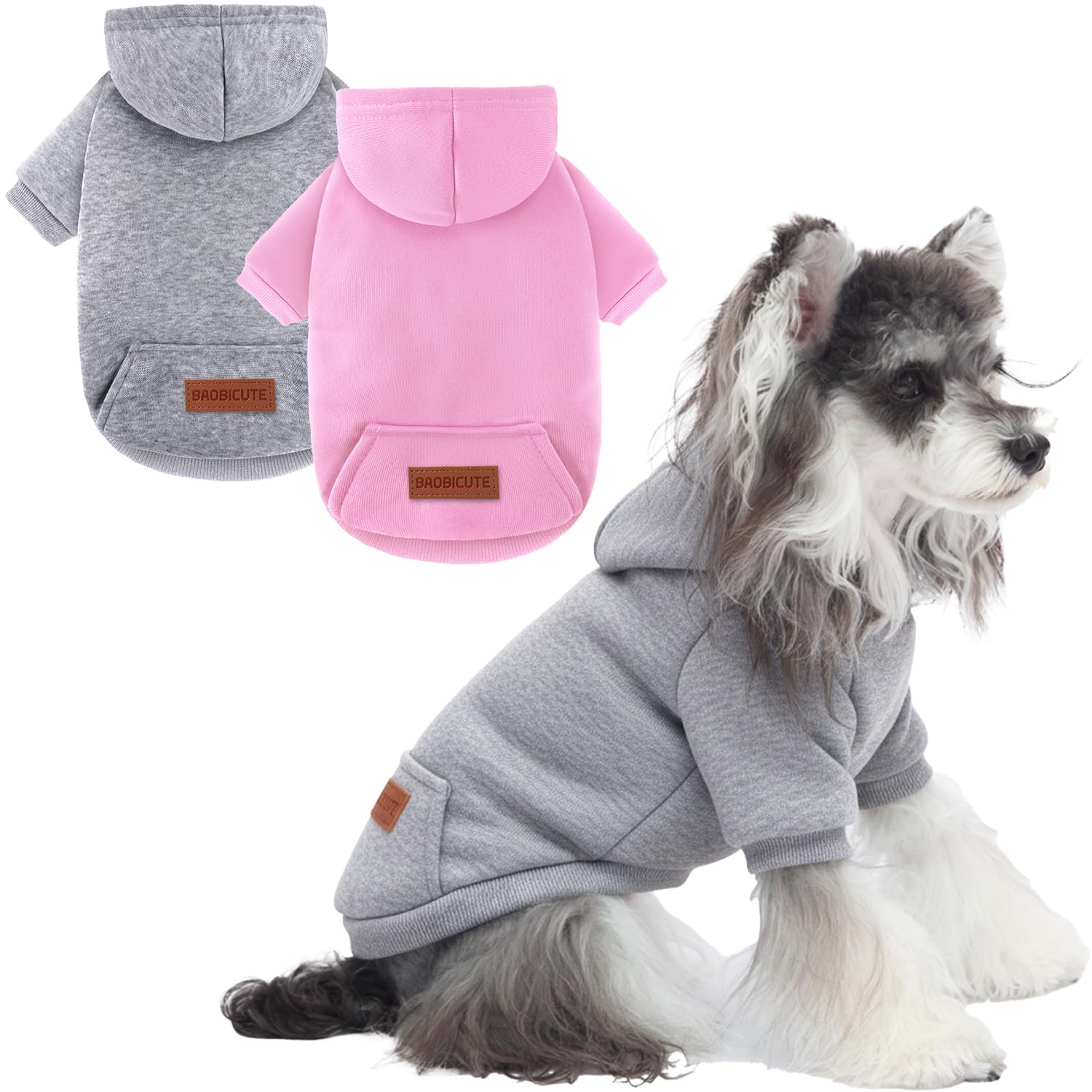 2 Pack Dog Hoodie Warm Hood Dog Sweater Cold Weather Small Dogs Sweatshirt Comfort Pet Clothes for Small Medium Dogs with Pockets Chihuahua Clothes for Male Female Girl Boy Sporty Daily Wear