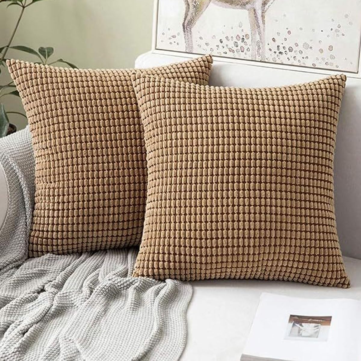 Swj-Swjssb Coffee Throw Pillow Covers Pack Of 2 Pack Pillowcases Decorative Cushion Covers 50Cm X 50Cm,60Cm X 60Cm,Soft Corduroy Striped Pillows Protector For Living Room Couch Sofa Bed(,60X60 Cm (Pack Of 2))