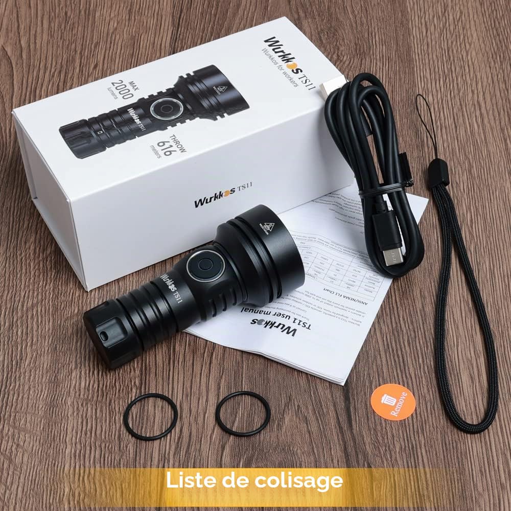 Wurkkos TS11 Lampe de poche LED 2000 lumens avec LED SFT40, Max Throw 616M, lampe de poche d'extérieur USB-C rechargeable avec objectif TIR, BLF Anduril 2.0 UI