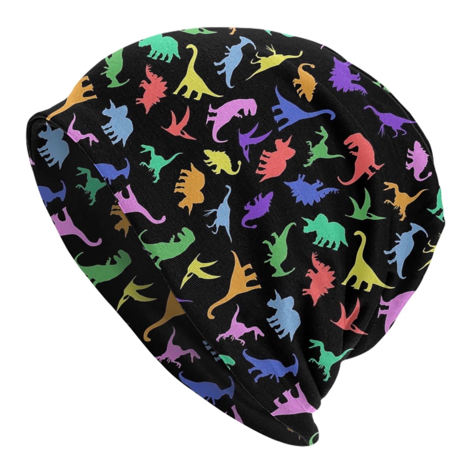 Djngn Unisex As Pic Colorful Dinosaur Adult Knit Hat Baggy Cap Hedging Head Hat Beanie Cap