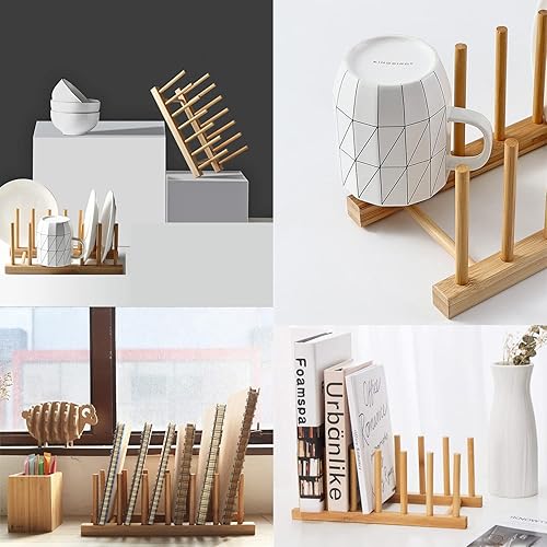 Miniatura 2 de INNERNEED Estante de madera de bambú para platos organizador de gabinete de almacenamiento de cocina para platos platos cuencos tazas tapa de ollas