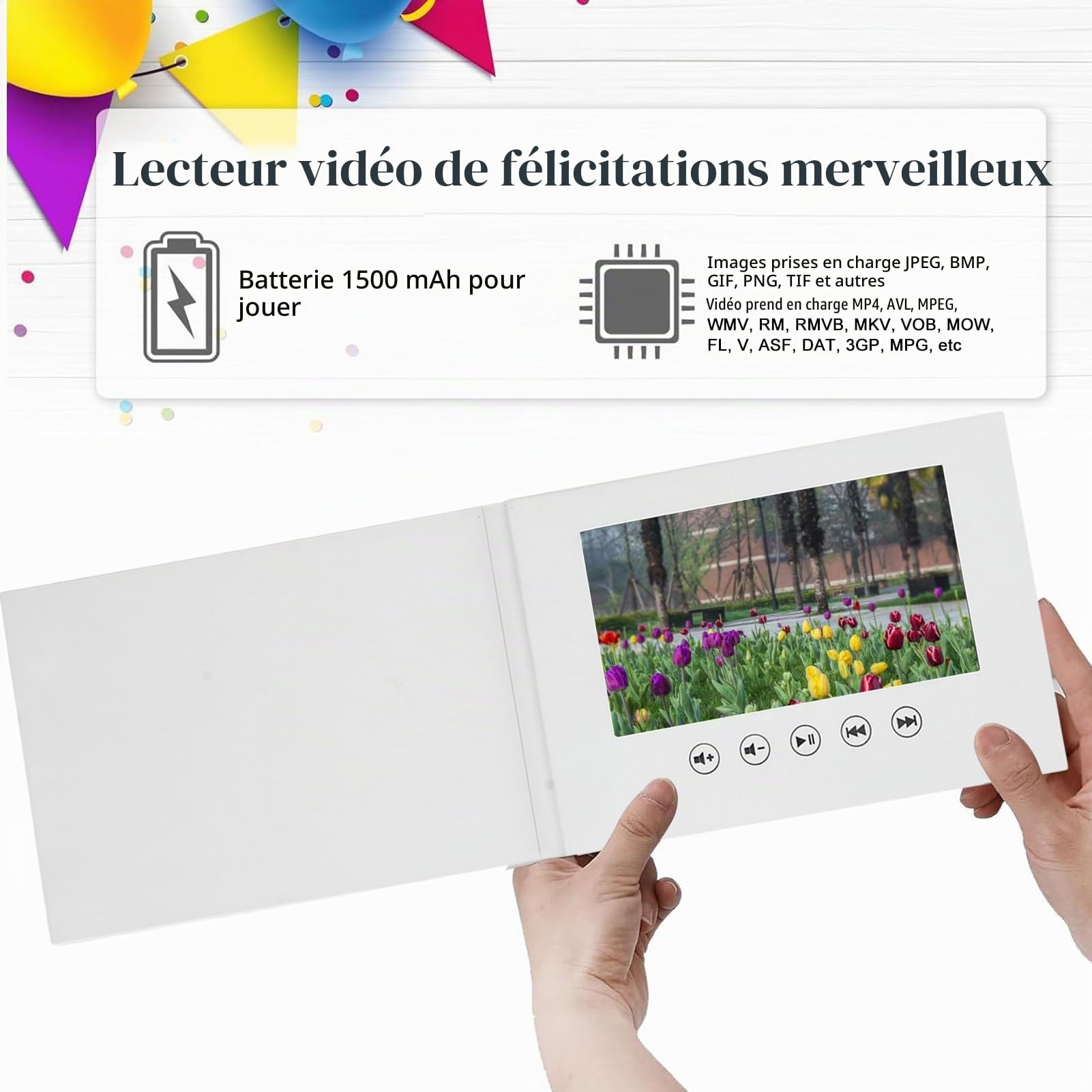 Carte de Vœux Vidéo, Brochure Vidéo, Carte de Vœux électronique avec écran LCD, Livre Vidéo Qui Lit Votre Vidéo de Mariage, Livre Vidéo de Mariage, Album Vidéo de Mariage. (7po 14 Dents)