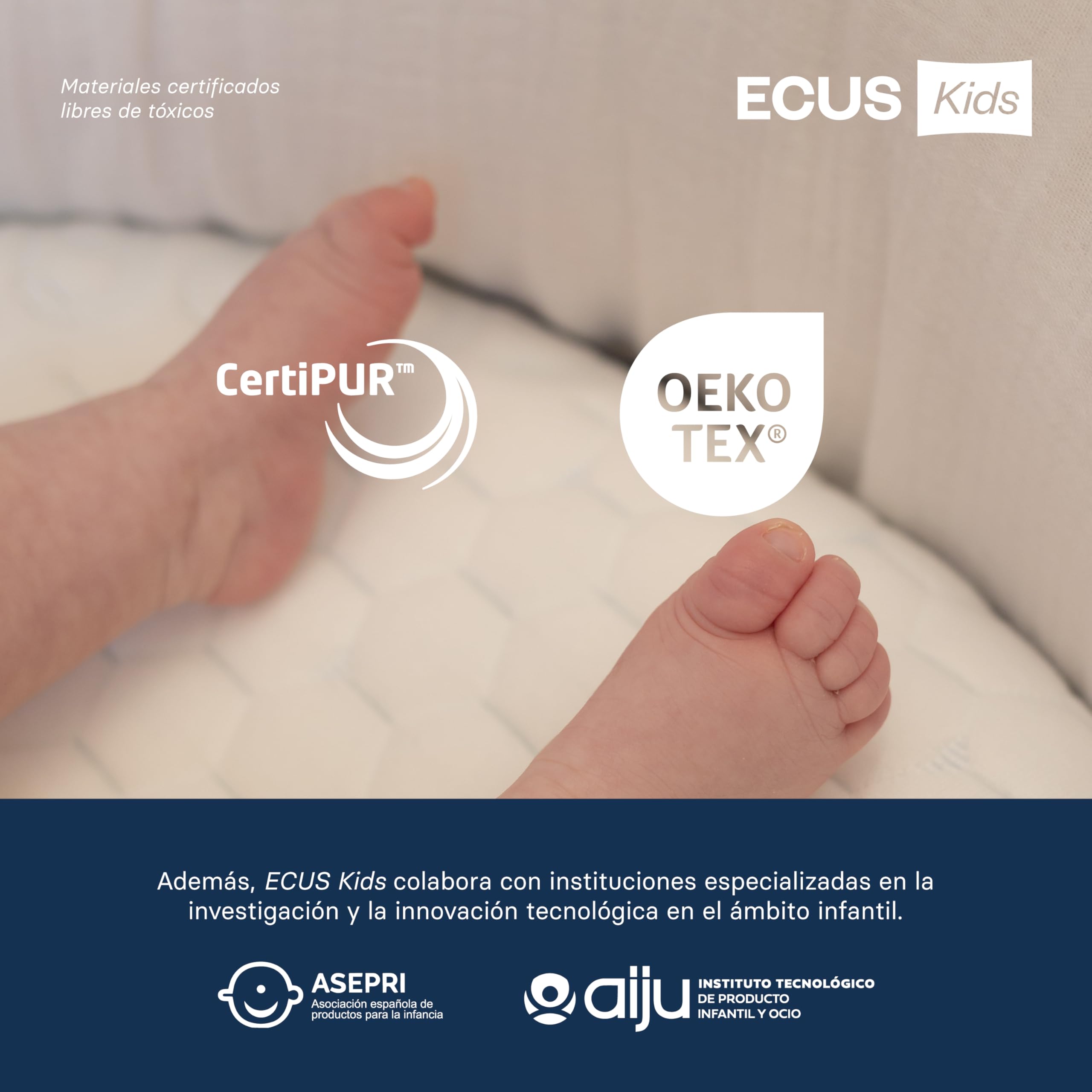 Ecus Kids, Colchón de Capazo Care Mini 75x40 cm, Hipoalergénico con Tratamiento Antimicrobiano, Extra Transpirable, Firmeza Adecuada, Tejido Xtra-Cool con Altura 5 cm