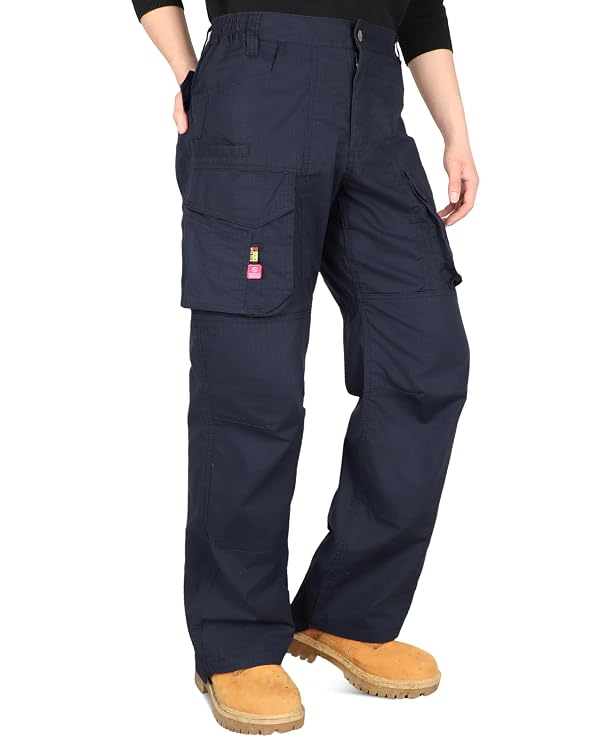 BOCOMAL Men's Stretch Tactical FR Cargo Pants Relaxed Boot Cut Lightweight Ripstop Water & Flame Resistant Work Hiking Pant Dark Navy by BOCOMAL - Used condition - US$47.03