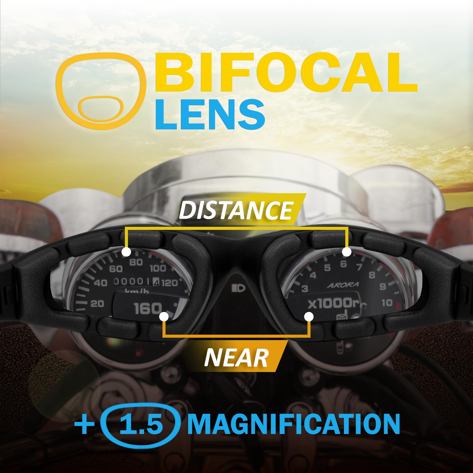 2 Paar Birdz Oriole Bifokale Sicherheit Motorrad Sonnenbrille Schwarz Rahmen 1,5 Klar & Rauchgläser Tragetasche