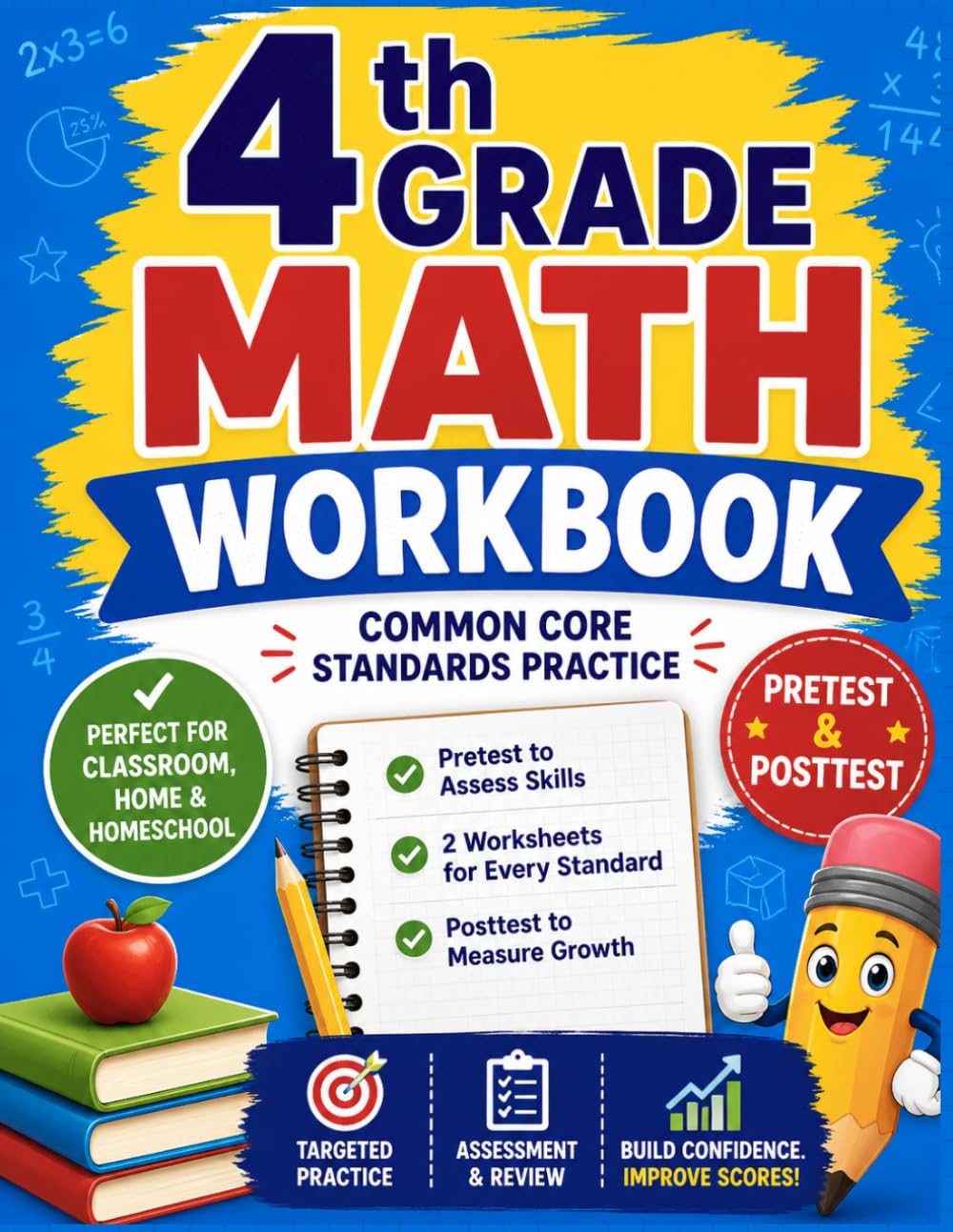 4th Grade Math Workbook: Common Core Standards Practice with Pretest and Posttest: Two Worksheets for Every Standard | Assessment, Review, and Independent Practice
