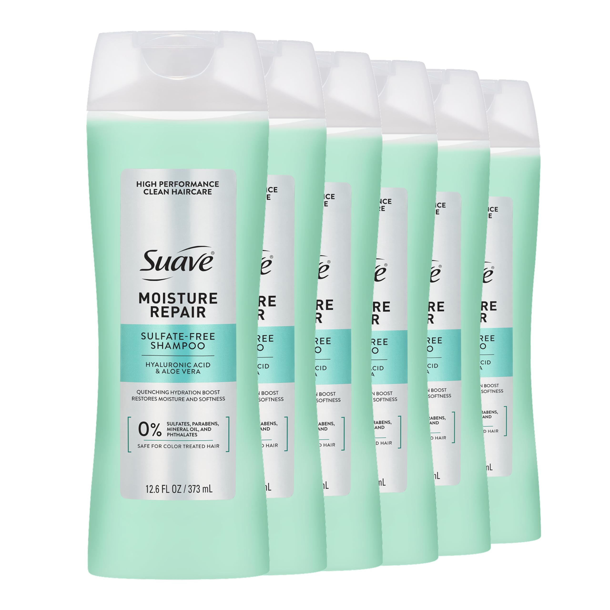 Suave Moisture Repair Shampoo, Hyaluronic Acid and Aloe, 12.6 fl oz, 6-Pack