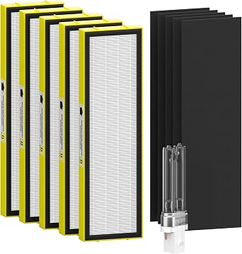 5 Pack FLT4825 True HEPA Filter B Replacement & 1 Replacement Bulb Compatible with AC4825 AC4300 AC4800 AC4900 AC4850, Part No# FLT4825, LB4000