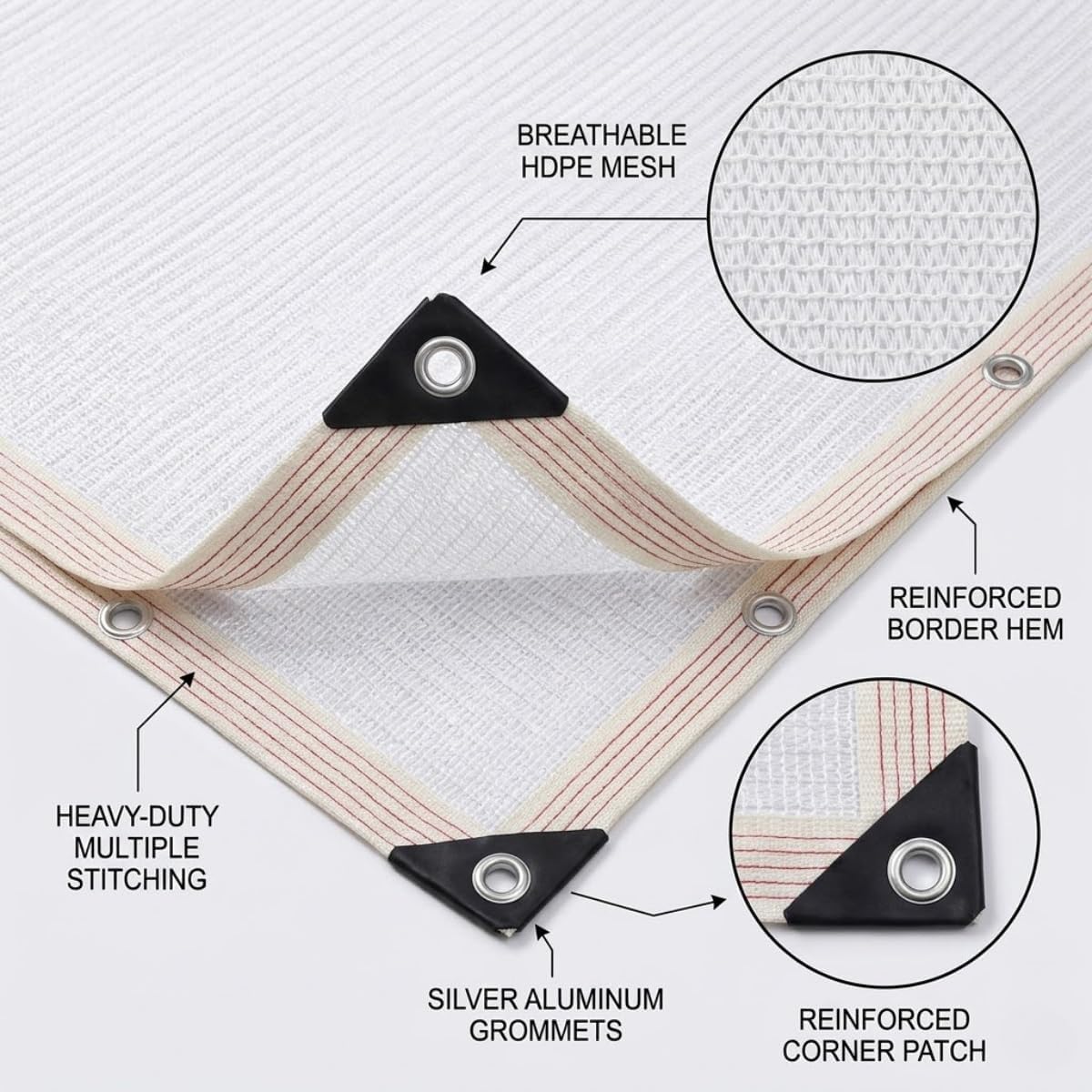 90% White Garden Shade Cloth with Grommets Every 1.6FT, Fence Privacy Screen with 6 Thread Edging, Shade Cloth for Patio, Breathable Sunshade Cover for Pergola, Porch, Yard, Plants(10x13ft)