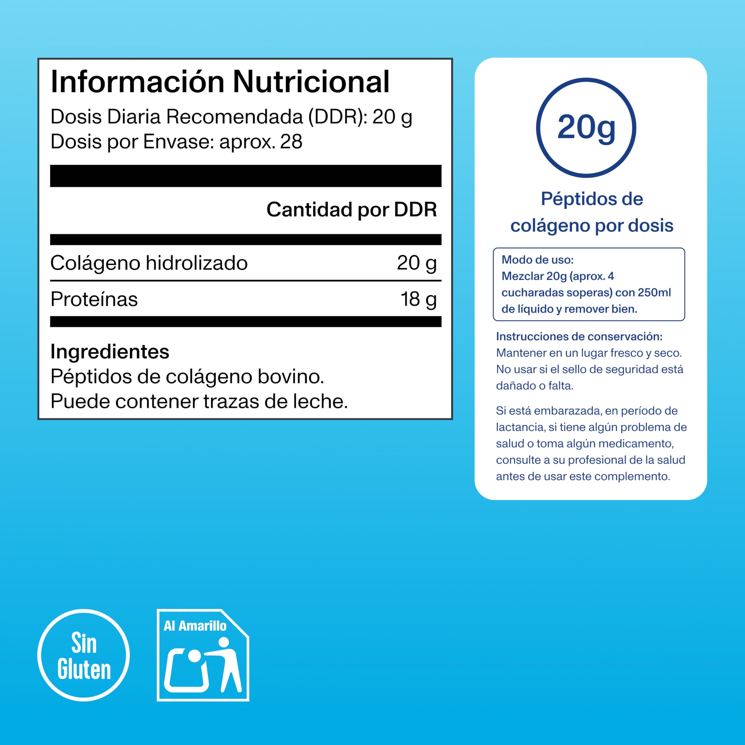 Vital Proteins Péptidos de Colágeno, complemento alimenticio en polvo, colágeno hidrolizado (Tipo I, III), sin sabor, para la piel, cabello, uñas, sin gluten, 20 g por dosis, 587g