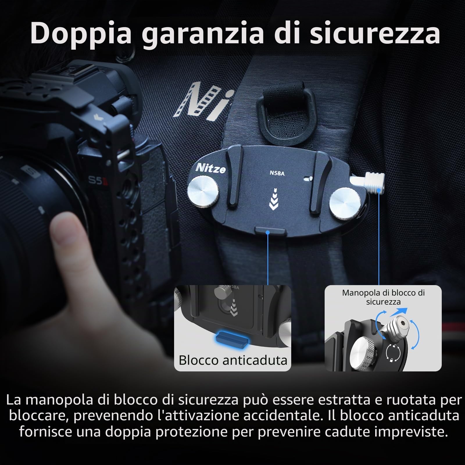 Nitze Clip per Fotocamera a Sgancio Rapido, Camera Clips per Tracolla, Clip Zaino per Fotocamera con Vite da 1/4"-20 per Fotocameras DSLR SLR, Zaino - N58A