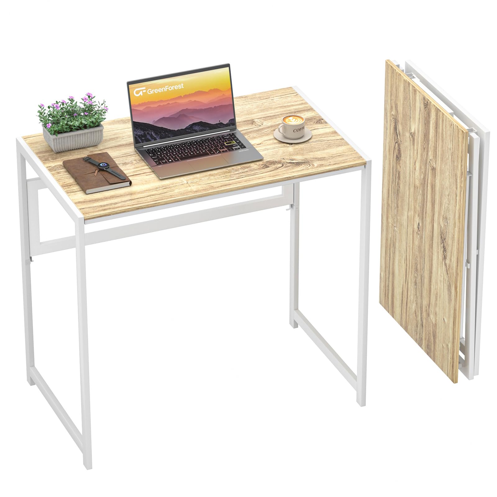 GreenForest Escritorio Plegable sin Montaje, 80x48 Mesa Portátil y Estable | Folding Desk Multifuncional para Ahorrar Espacio, para Oficina en Casa, Gaming y Picnic, Beige