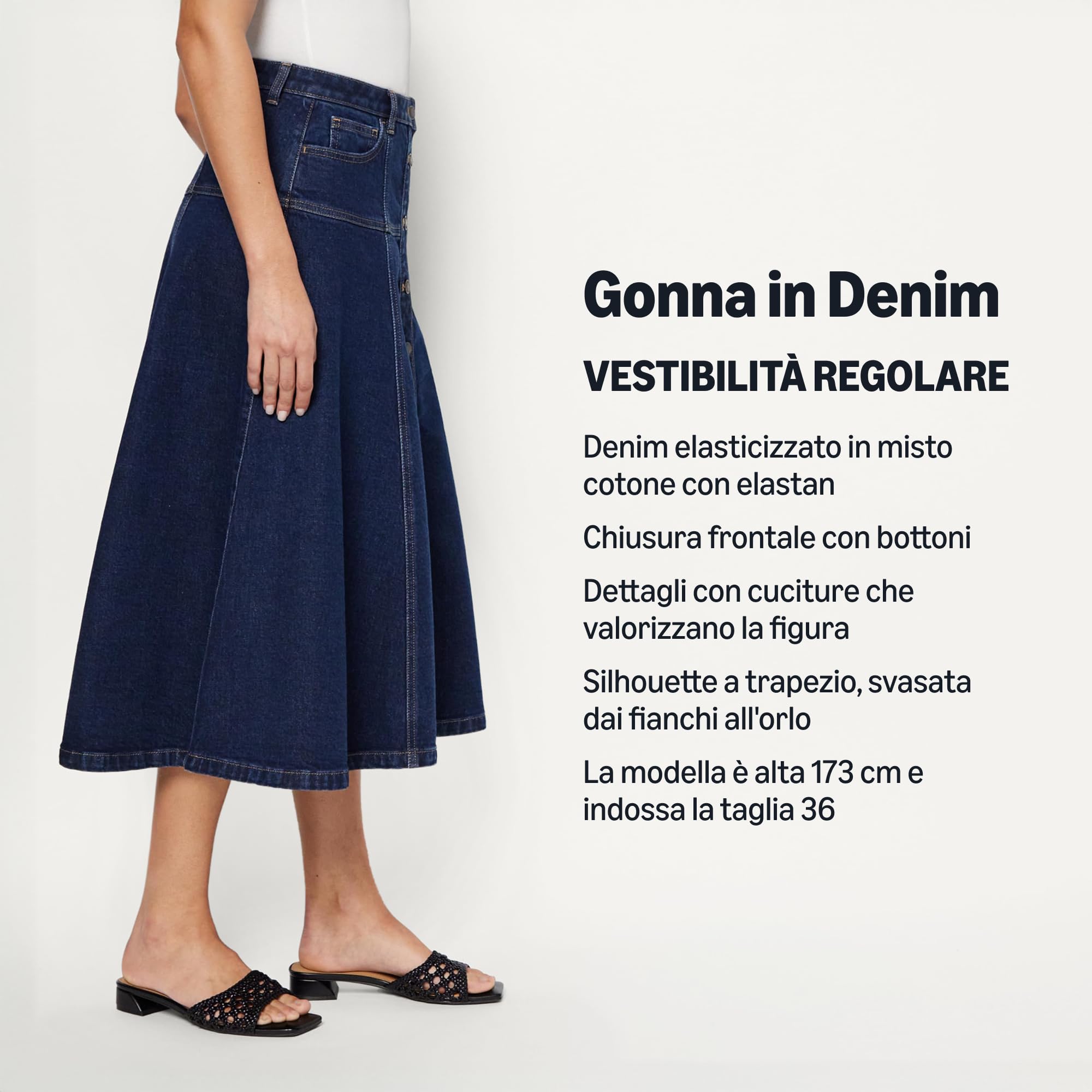 Amazon Essentials Donna Gonna Longuette abbottonata in Denim a Vita Alta A-Line