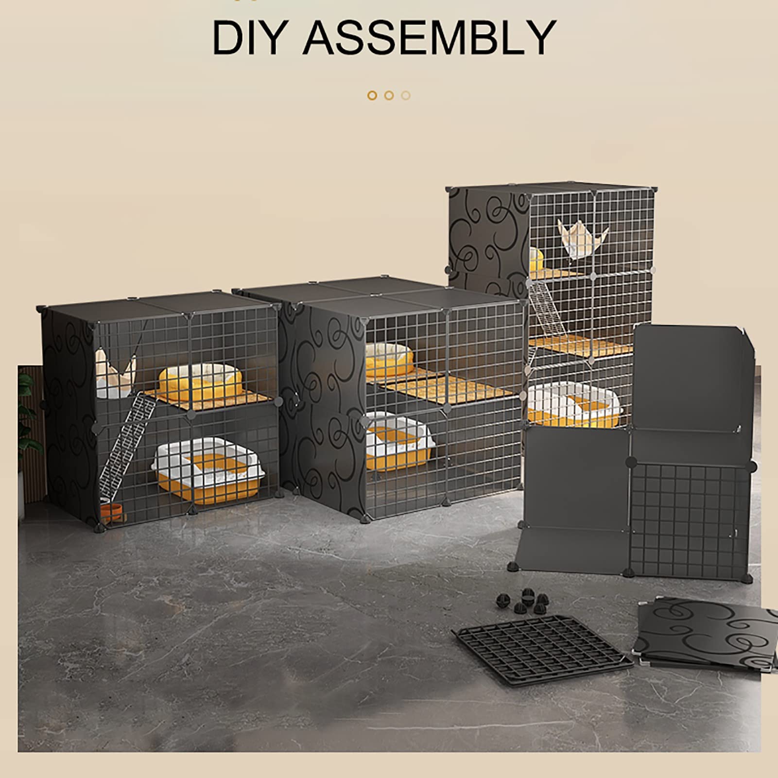 Klatka dla kota DIY do użytku w pomieszczeniach, duży domek dla zwierząt, zdejmowany kociak, szczenięta, królik, ćwiczenia, kryty domek dla kota z toaletą (rozmiar: 75 x 49 x 10