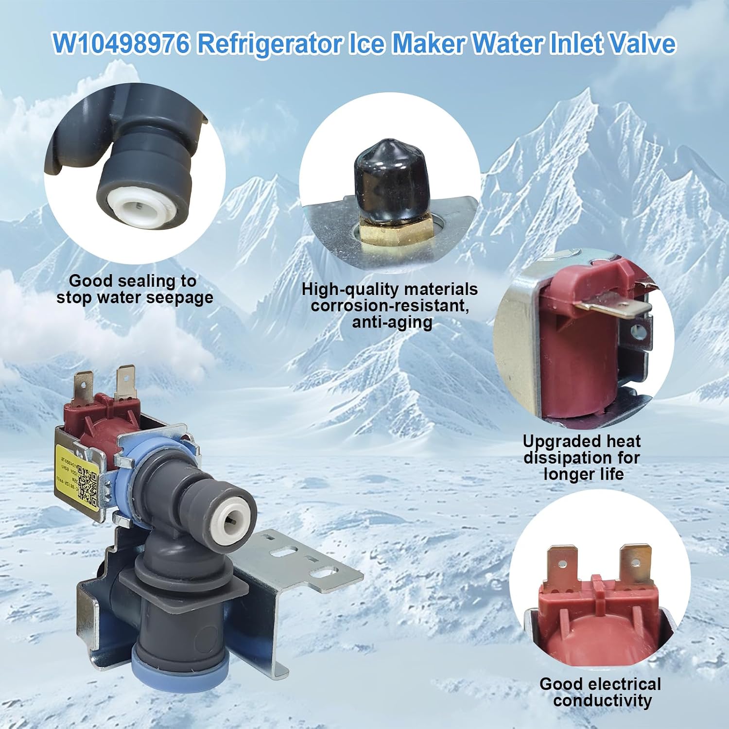 W10498976 Refrigerator Ice Maker Water Inlet for Whirlpool Maytag Kenmore Ice Maker Valve Replacement W10498974, WP2315576, 2315508, AP6022334, PS11755667