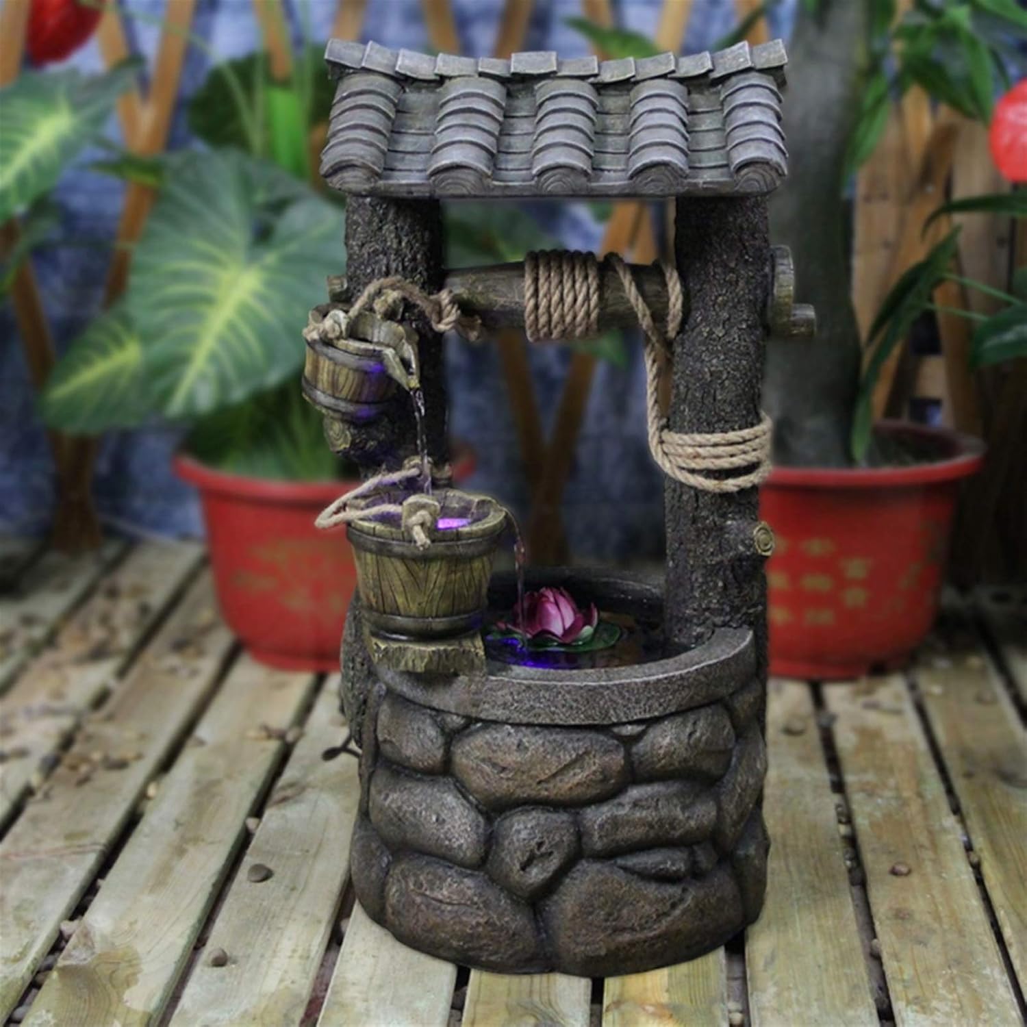 Tabletop Fountain Indoor and Outdoor Floor Water Fountain 26" High Cascading Resin Well Rock for Yard Garden Desktop Fountain