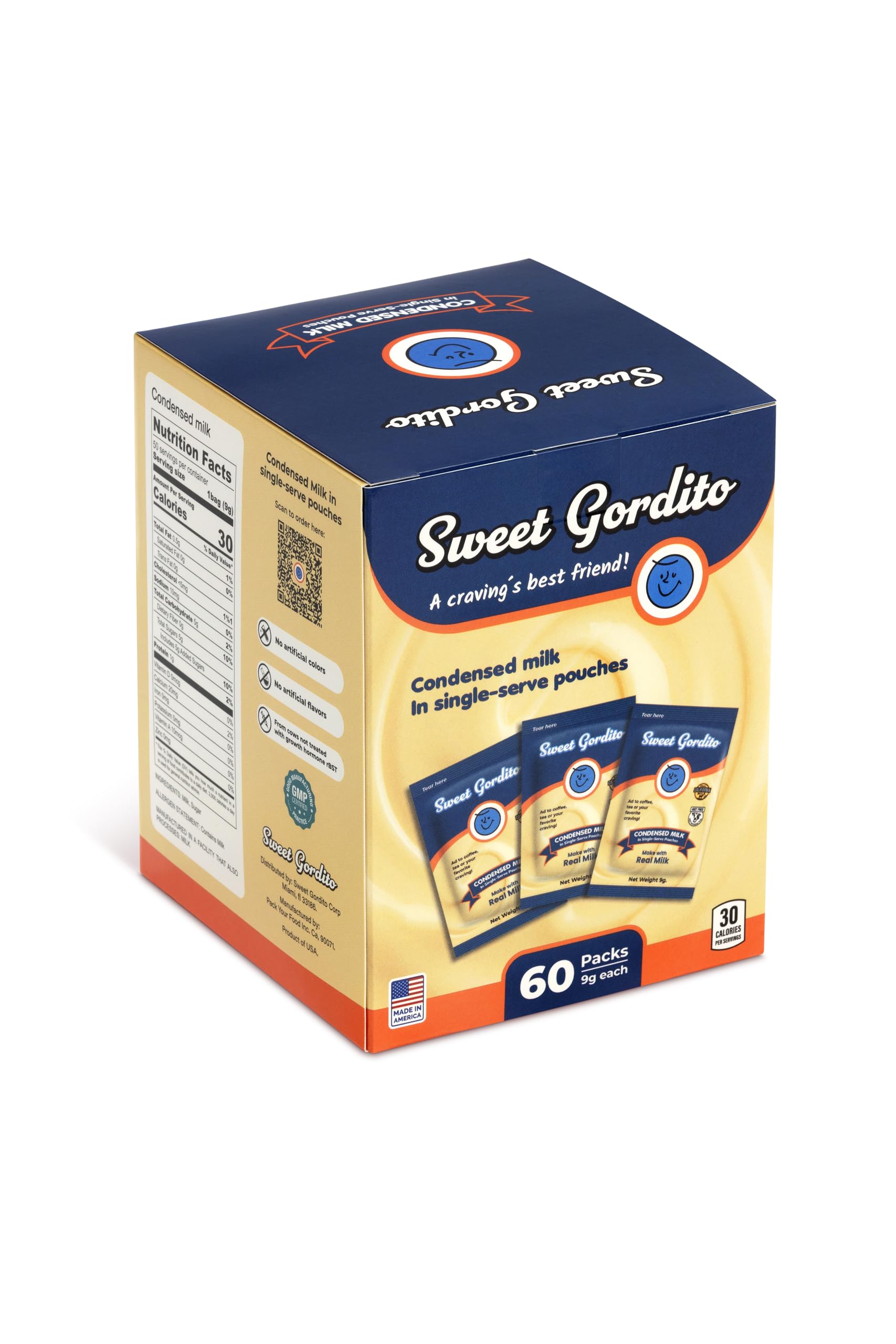 Sweet Gordito Sweetened Condensed Milk Packets – 60 Pack Travel Coffee Creamer Singles, Non-Refrigerated Sweet Condensed Milk for Coffee, Tea, and Recipes, Made in the USA from Grass-Fed Cows