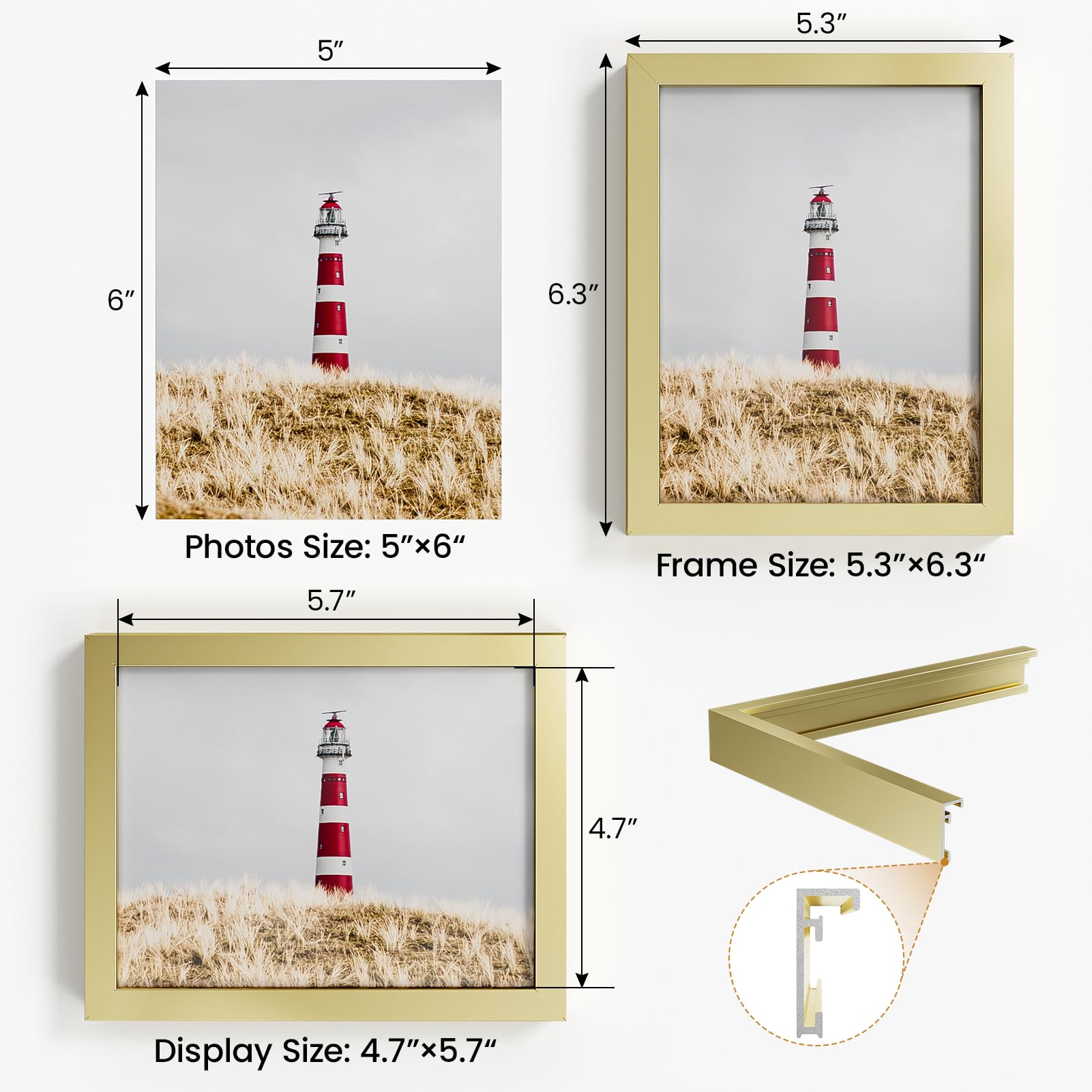 Wall Mount Photo Frame Natural Homi 5x6 Aluminum Picture Frame With ...