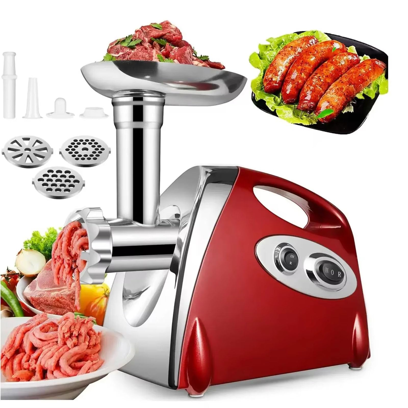 FHRKA Electric Meat Grinder, 2800W Max Powerful Meat Grinder, Heavy Duty Meat Mincer Sausage Grinder with 3 Different Cutting Plates (Red)