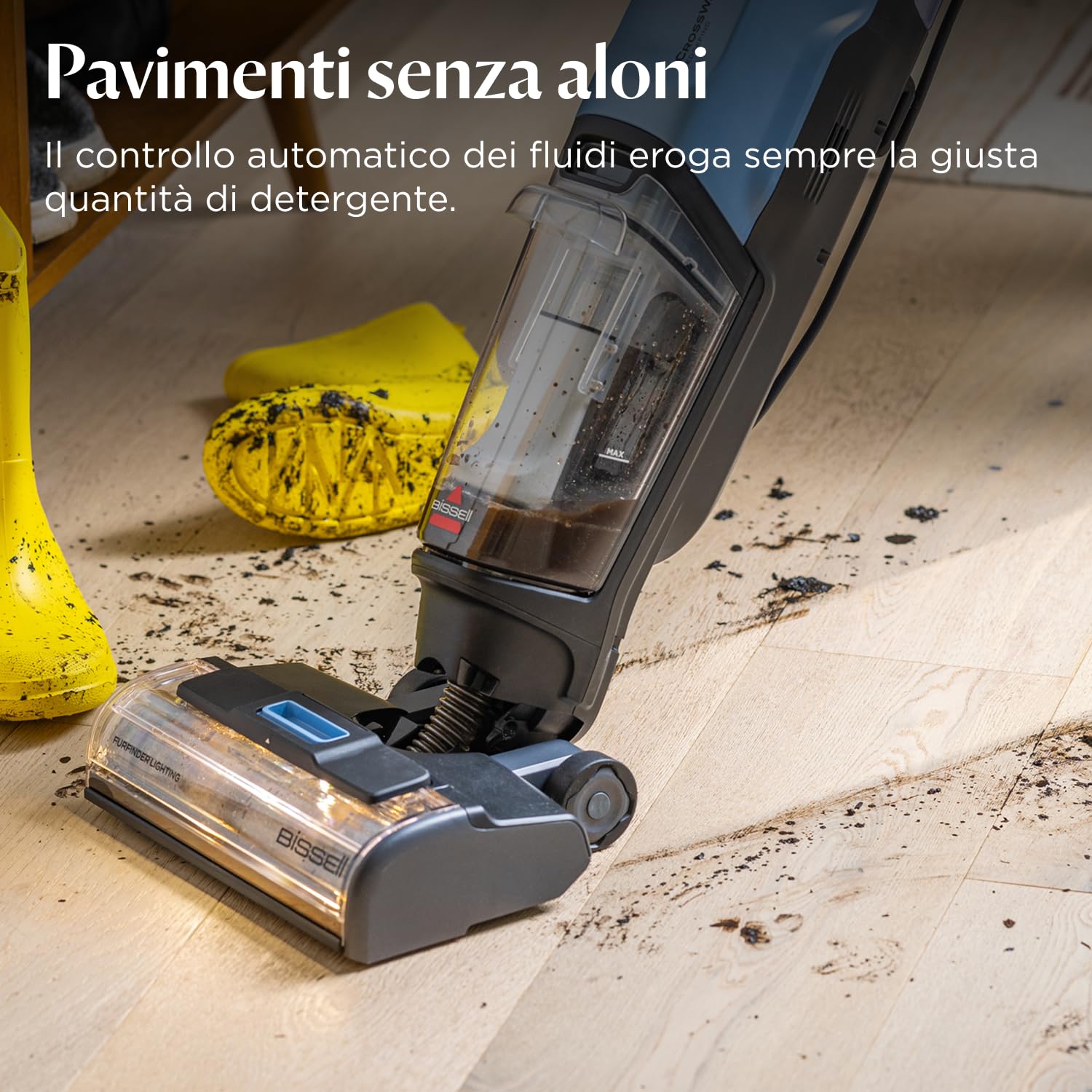 BISSELL CrossWave EdgeFind, aspirapolvere e lavapavimenti, potente sistema di pulizia per i pasticci degli animali domestici, lavapavimenti con tecnologia ZeroGap, aspirapolvere multisuperficie, 4159N