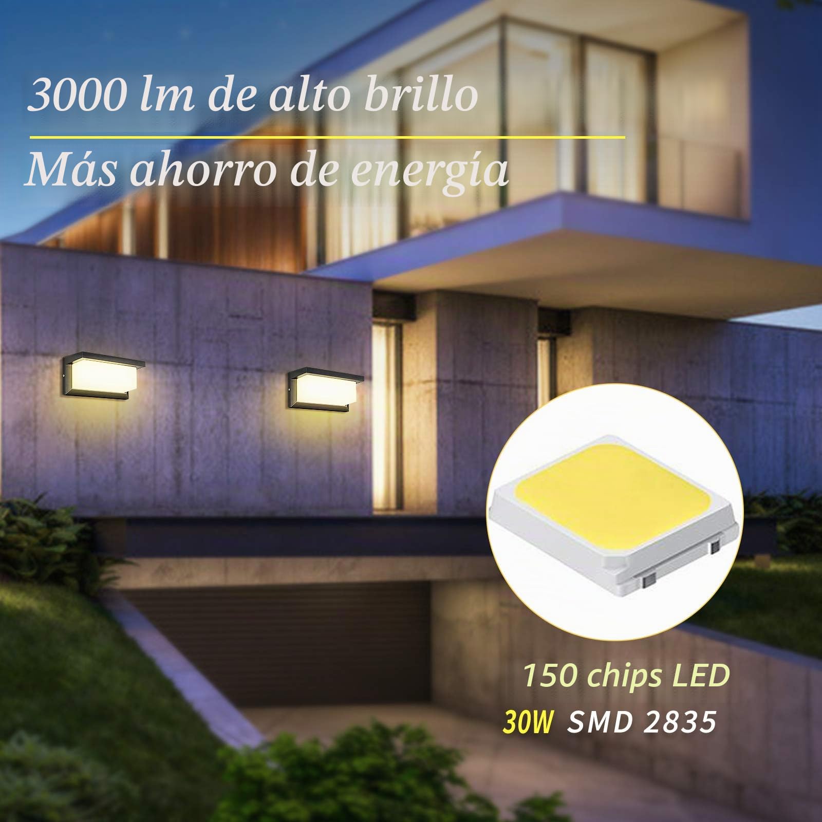 Aplique Exterior LED Moderno IP65 Impermeable, Aluminio LED Apliques Pared, para Balcón Jardín, Porche, Camino, Iluminacion Patio (Blanco cálido, 2PCS)