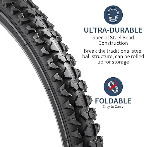 Miniatura 2 de YUNSCM 2 neumáticos para bicicleta de montaña de 26 pulgadas de 26 x 1.9553-559 y 26 pulgadas, válvula Schrader AV32mm compatible con neumáticos y