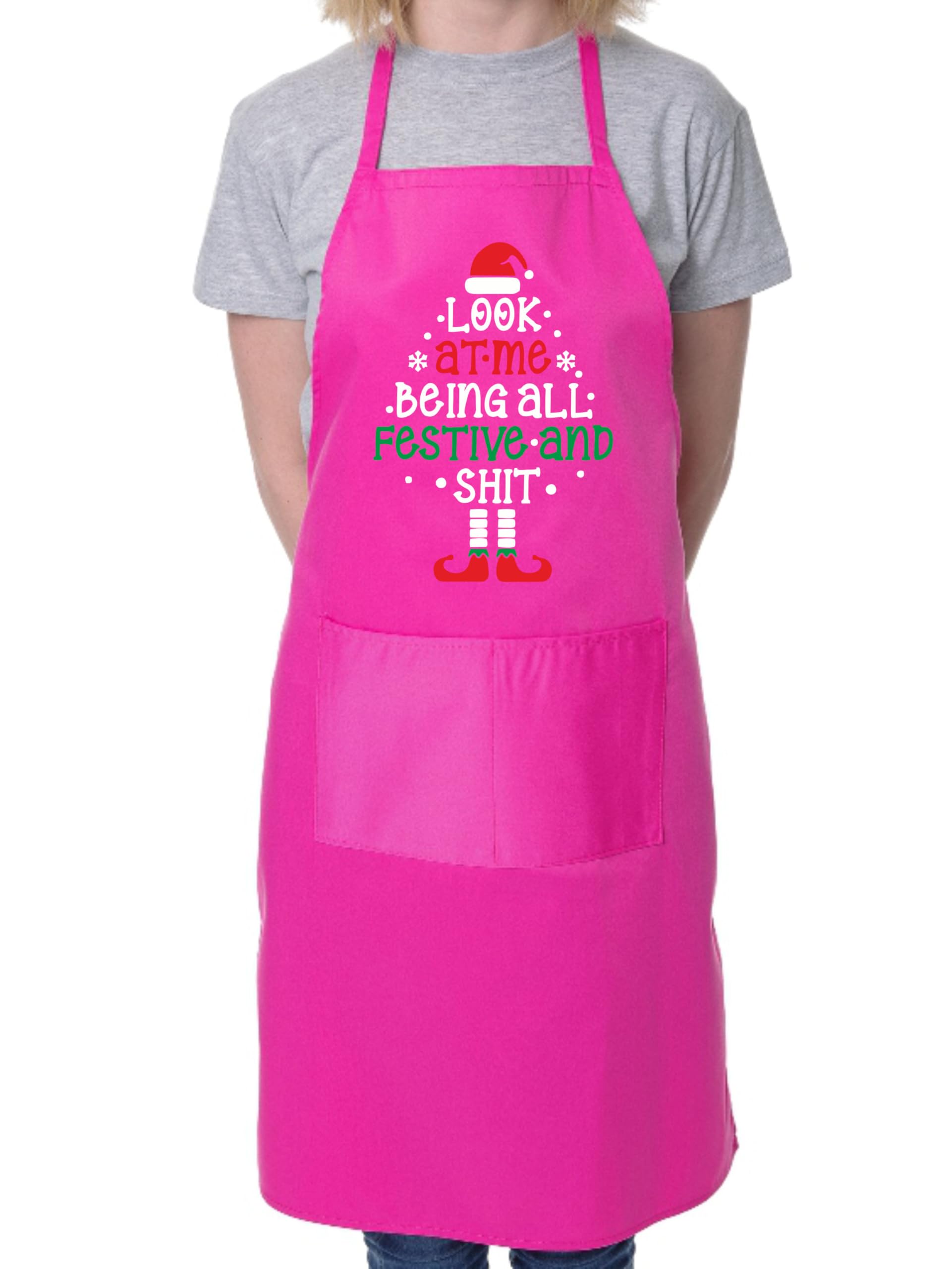 Print4U Look At Me Being Festive Apron Xmas Present Joke Fun Gift Pink