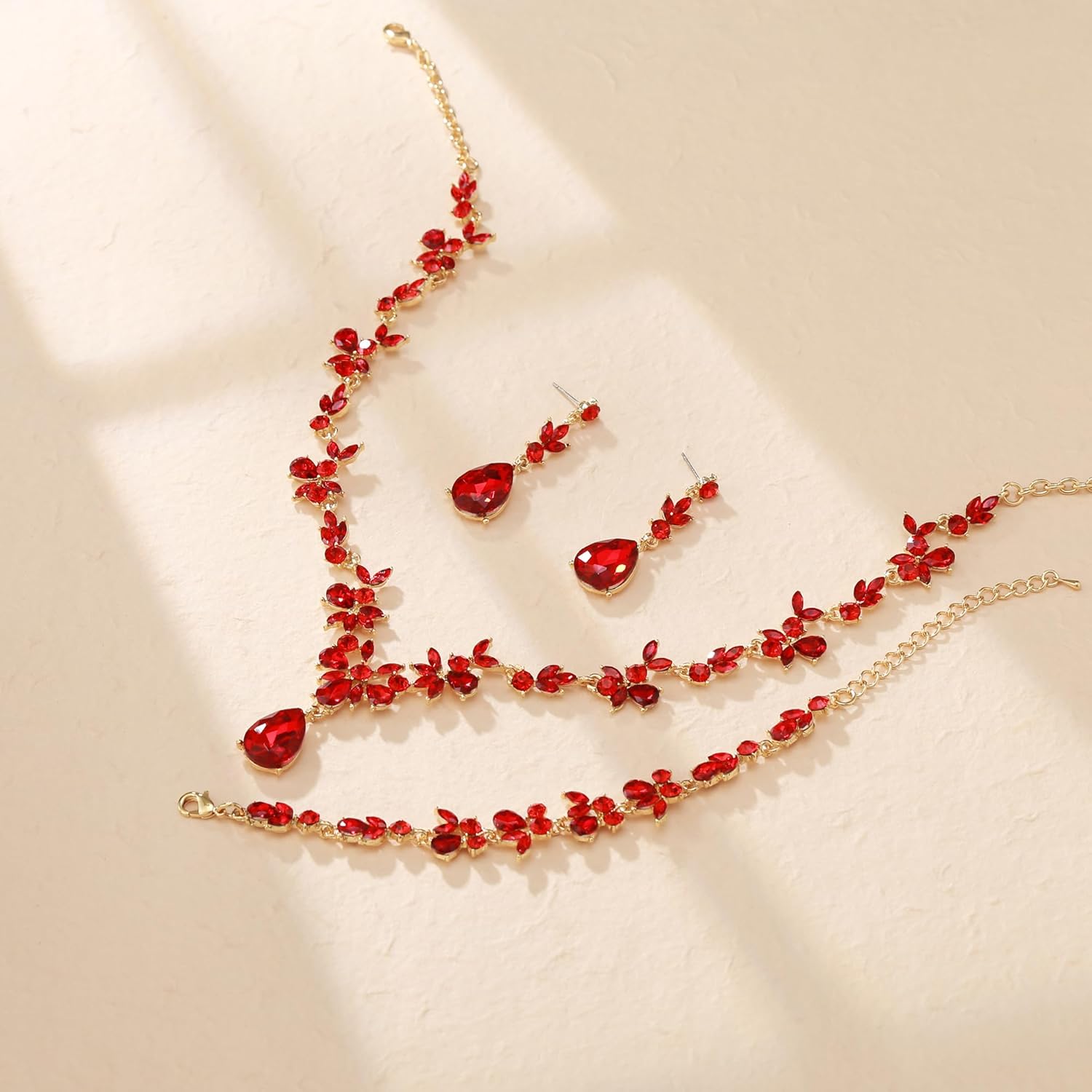 Crysdue Wedding Jewelry Set for Women Bride Bridesmaid, Stunning Marquise Rhinestone Crystal Floral Leaf Vine Pendant Necklace Dangle Earrings Bracelet for Prom Party - Image 4